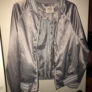 NEW Satin Silver Bomber Varsity Style Jacket